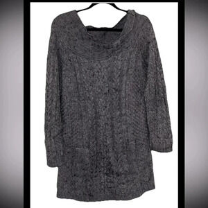 Nine West Cowl Neck Long Sleeve Alpaca Wool Blend Sweater Tunic Pockets Grey L